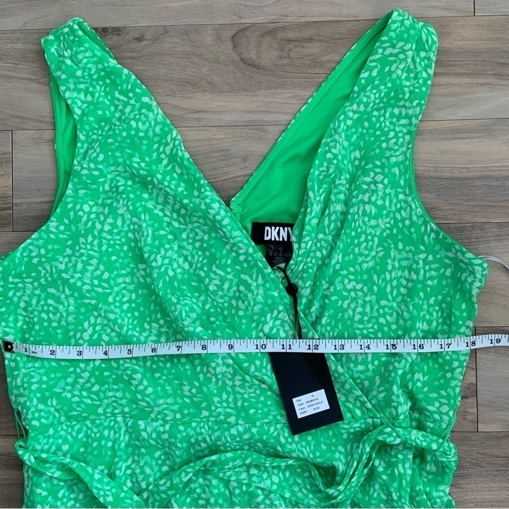 DKNY Floral Green & White Chiffon Tie Dress - Picture 7 of 9